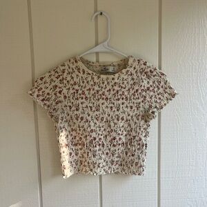 Hollister Cream and Red Floral Crop Top